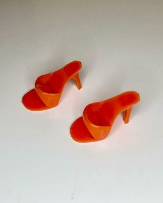 Vintage Barbie 1960s Orange Open Toe High Heels Shoes Made In Japan,  Ex/mint