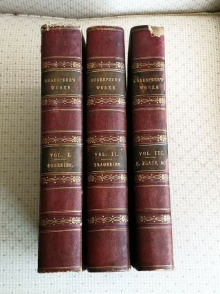 Antique (victorian) Complete Of William Shakespeare In 3 Volumes Illust.