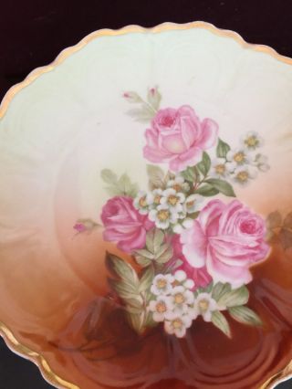 Germany Antique Orange Plate Hand Painted Pink Roses 9” 4