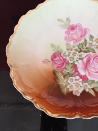 Germany Antique Orange Plate Hand Painted Pink Roses 9” 5