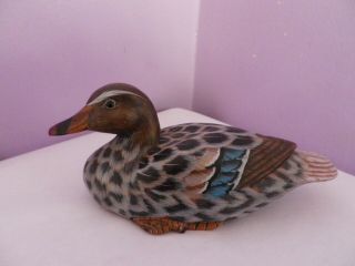 Fab Vintage Chinese Art Carved And Hand - Painted Wooden Duck Figure 16 Cms Long
