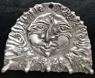 Don Drumm Pewter Sun Face Wall Hook,  Signed,  With Gallery Card