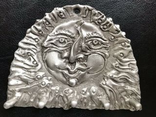 Don Drumm Pewter Sun Face Wall Hook,  signed,  with gallery card 3