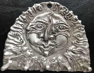 Don Drumm Pewter Sun Face Wall Hook,  signed,  with gallery card 5