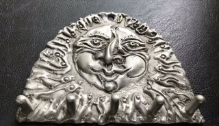 Don Drumm Pewter Sun Face Wall Hook,  signed,  with gallery card 6