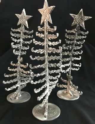 Don Drumm Pewter Christmas Trees - - Set Of 3 - - Signed,  Nwt & Gallery Card