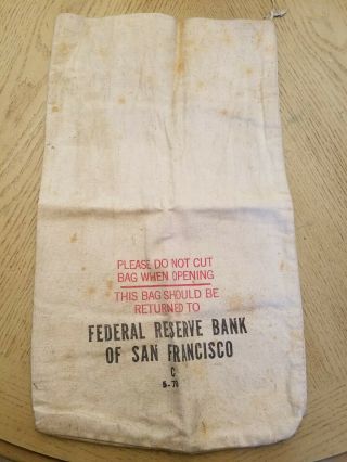 Vintage 1970 Federal Reserve Bank San Francisco California Cloth Money Coin Bag