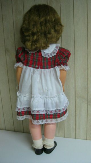 VINTAGE HARD PLASTIC 28 INCH DOLL WITH BLUE EYES BLONDE HAIR RED WHITE DRESS 3