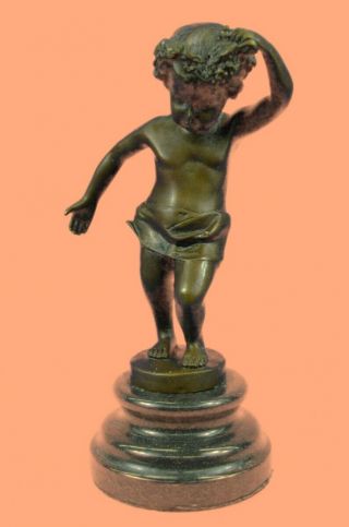 Hand Made Style Real Cast Bronze Nude Cherub Boy Angel Sculpture Statue Art Deco