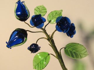 Antique Italian Venetian Murano Art Glass Flower Arrangement Hand Blown Cobalt