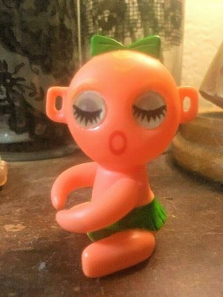 Vintage Winky Blinky Dakkochan Rubber Bright Orange Doll Toy Japan Takara