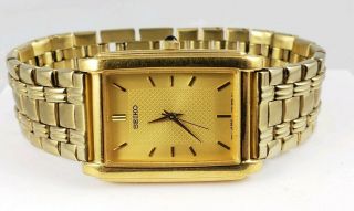 Vintage Style Mens Seiko Gold Tone Rectangular Quartz Wrist Watch