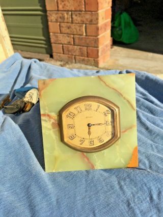 Stylish Art Deco 8 Days Bedside Alabaster Swiss Made Clock It