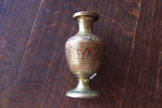 Vintage Brass Etched Enamel Vase Hand Made In India