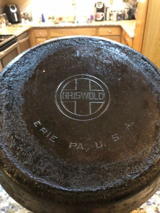 CAST IRON GRISWOLD 12 SKILLET 719 LARGE LETTERS LOGO SMOKE RING Needs Cleaned 6