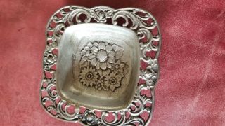 , 800 Silver Vintage,  German Dish,  Small Tray.  3 1/2 Inches Square,  Ornate Floral