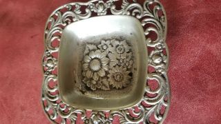 , 800 Silver Vintage,  German Tray Or Dish 2.  3 1/2 Inches Square,  Floral Design.