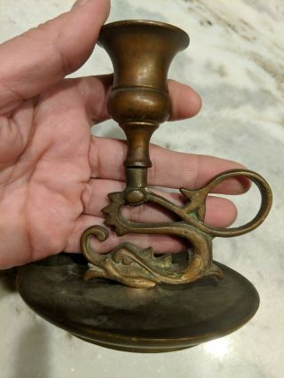 Antique Brass Candle Holder Serpent Dragon Vintage Unique Candlestick