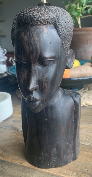 Hand Carved Wooden African Tribal Style Head Bust Statue Ebony?