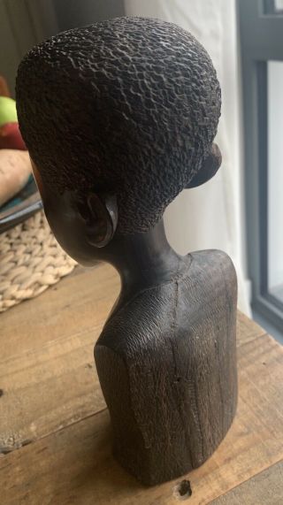 Hand Carved Wooden African Tribal Style Head Bust Statue Ebony? 3