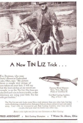 1931 Vintage Ad Fred Arbogast Tin Liz Fishing Lure Cabin Art