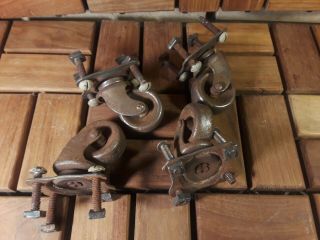 Antique - Set (4) Steampunk Old Iron Wheel Cart Casters W/screws - Originals