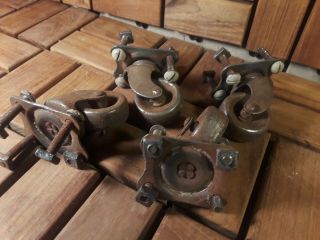 Antique - Set (4) Steampunk Old Iron Wheel Cart Casters w/Screws - Originals 2