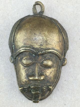 Vintage West African Ivory Coast Tribal Bronze Passport Mask Pendant