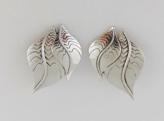 Laurel Burch Feather Clip Earrings 2 1/4 " L Antiqued Silver Tn Native Theme Euc