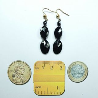 Antique Vauxhall Glass French Jet Mourning Earrings Pierced Ears Rg Wires