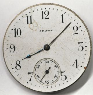 Vintage Crown Pocket Watch Movement Art Deco Parts/Repairs P442 3