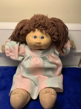 Vintage Cabbage Patch Kids 1978 - 1982 Brown Haired Blue Eyed Girl Doll With Dress