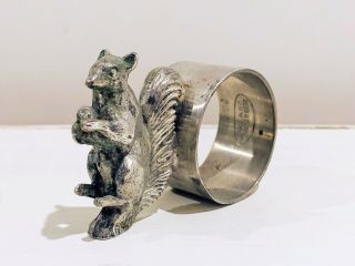 2 Vintage Reed & Barton Squirrel Figural Napkin Rings With Matching Nut Bowl
