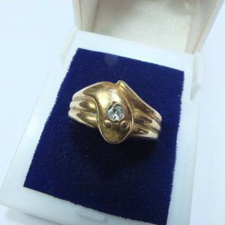 Antique Rolled Gold/gilt Metal Large Snake Ring Paste Head Marked Gilt Uk Size V