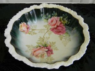 Gorgeous Antique Rs Prussia Handpainted Roses Large Centerpiece Serving Bowl