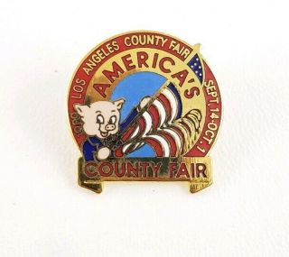 Vintage 1980s La Los Angeles County Fair Pin Button Thummer Pig Pomona