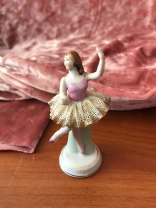 Antique Porcelain Ballerina Figurine W/ Lace,  3 Inches Tall,  Occupied Japan