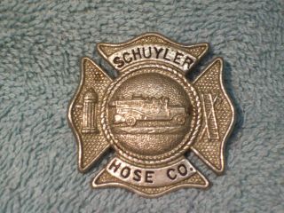 Vintage Obsolete Schuyler Hose Co. ,  York.  Fire Department Hat Badge