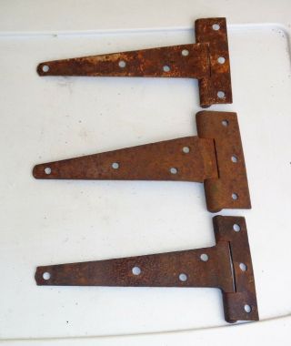 Set of 3 Antique Old Primitive BARN DOOR T - STRAP HINGES 6 5/8 