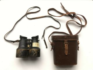 Antique Vintage H.  H.  & Son Ltd Liverpool Wwi Binoculars In Leather Case