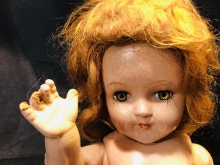 Vintage Creepy 20 " Jointed Composition Doll Scary Halloween Prop Eyes Work
