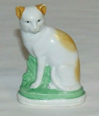 Antique 19th Century Staffordshire Porcelain Decorative Seated Cat Figurine