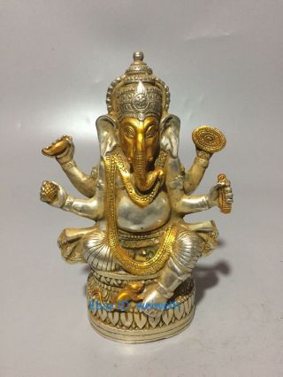 Collectible Old Tibet Silver Gilt Handmade Carving Elephant Buddha Statue