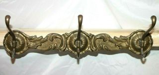 Antique Victorian Ornately Scrolled Brass Coat & Hat Wall Rack / Hooks.