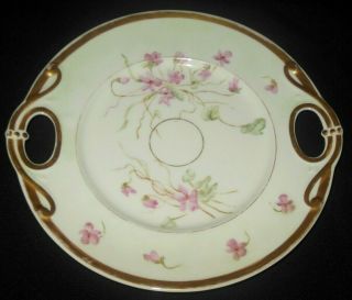 Antique Hand Painted Gold Handles Cake Plate Pink Forget Me Knot Flowers
