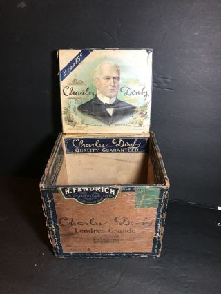 Antique Londres Grande Charles Denby Wood Cigar Box Evansville Indiana Vintage