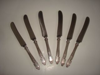 Vintage Set Of 6 1920 Heirloom Plate Oneida Silverplate Adelphi Dinner Knives