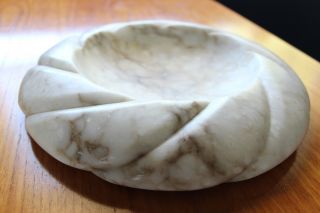 White Marble Bowl Antique Shallow Tray Pumpkin Gourd Spiral Hand Carved