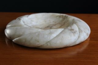 White Marble Bowl Antique Shallow Tray Pumpkin Gourd Spiral Hand Carved 2