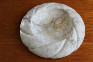 White Marble Bowl Antique Shallow Tray Pumpkin Gourd Spiral Hand Carved 3